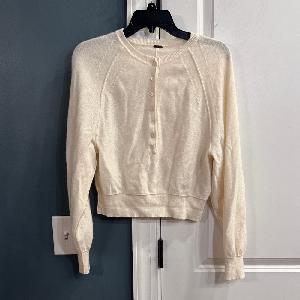 Cream Button-Front Knit Pullover Sweater - image 1